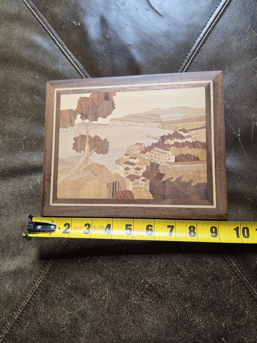 Vintage Italian Sorrento Wood Marquetry Coastal Landscape Art Gargiulo & Jannuzi